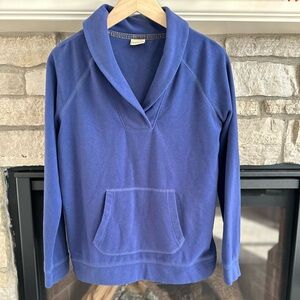 L.L. Bean Size Small R Women's Blue V-Neck Pullover Fleece Top Blue
